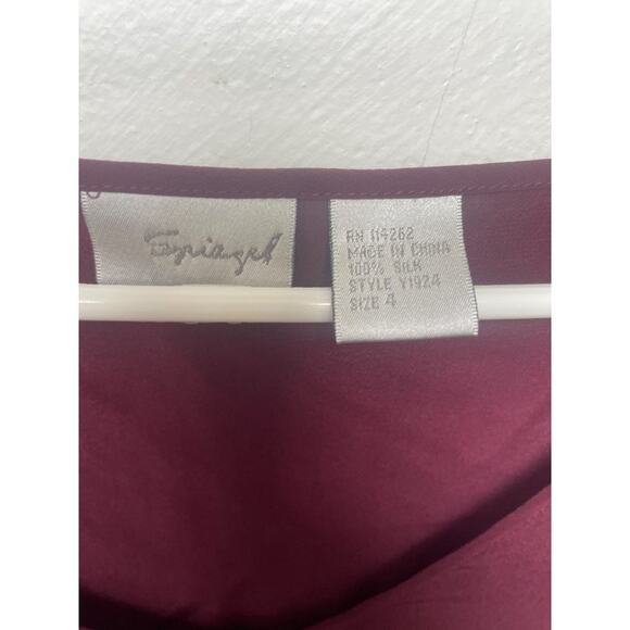 Spiegel VTG silk burgundy puff sleeve tunic blouse semi sheer preppy top Sz 4 - Picture 3 of 4